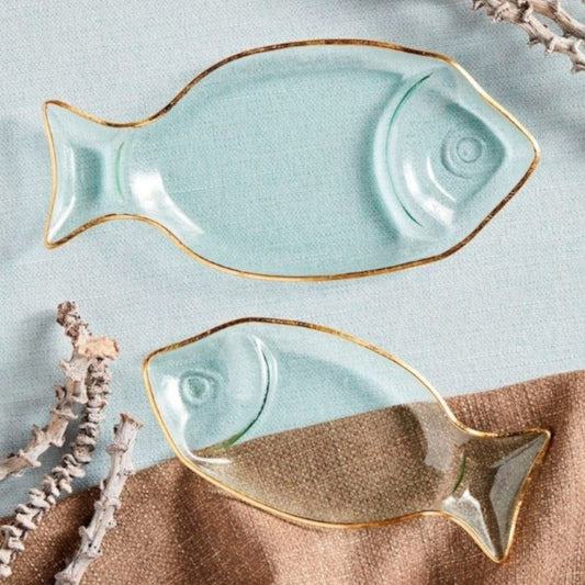 Clear Glass Fish Trinket Dish with Gold Rim - view 1