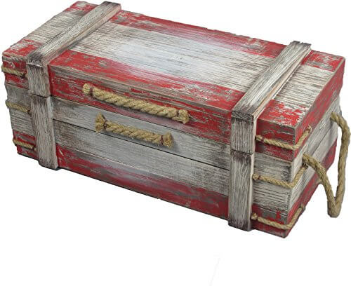 Weathered Red and White Rope-Handle Chest - view 1