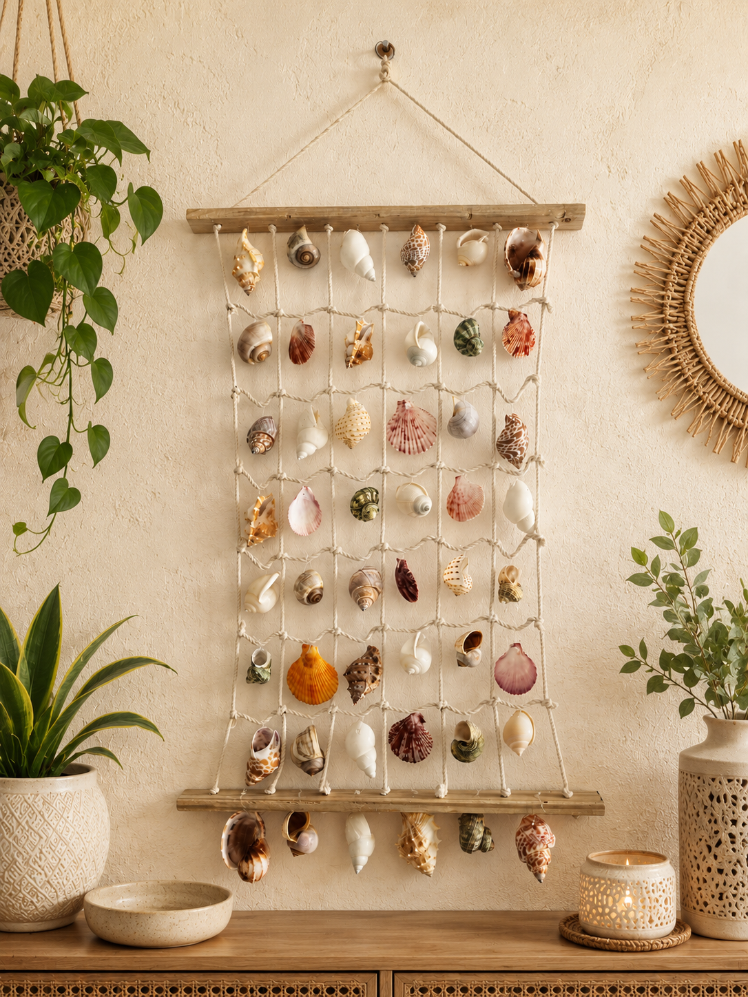Natural Shell and Jute Net Wall Panel - view 1