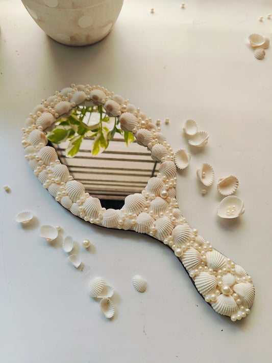 Seashell and Faux Pearl Hand Mirror - view 1