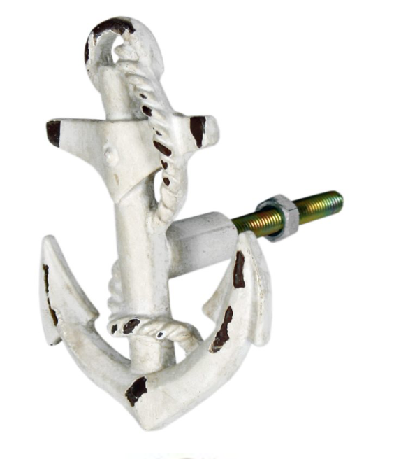Distressed White Metal Anchor Cabinet Knob - view 2