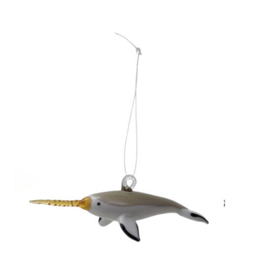 Gray Narwhal Glass Hanging Ornament - view 1